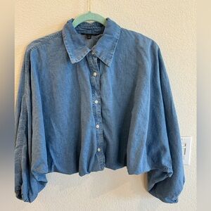 Banana Republic cropped balloon sleeve denim chambray
